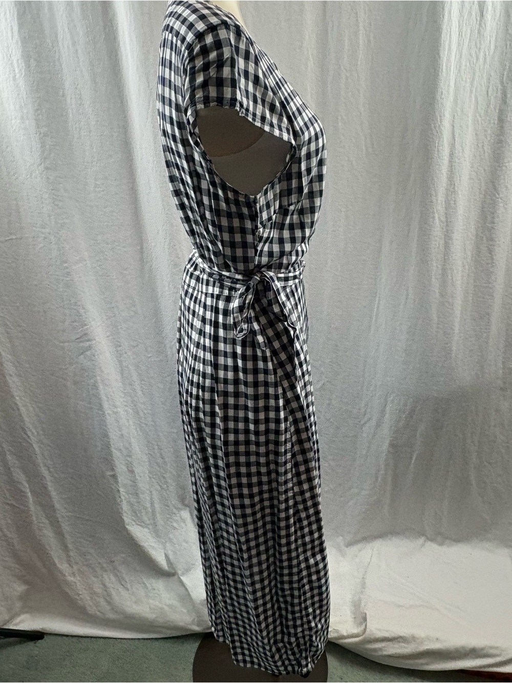 J. Crew Dark Navy & White Gingham Wrap Maxi Dress M - Picture 7 of 10